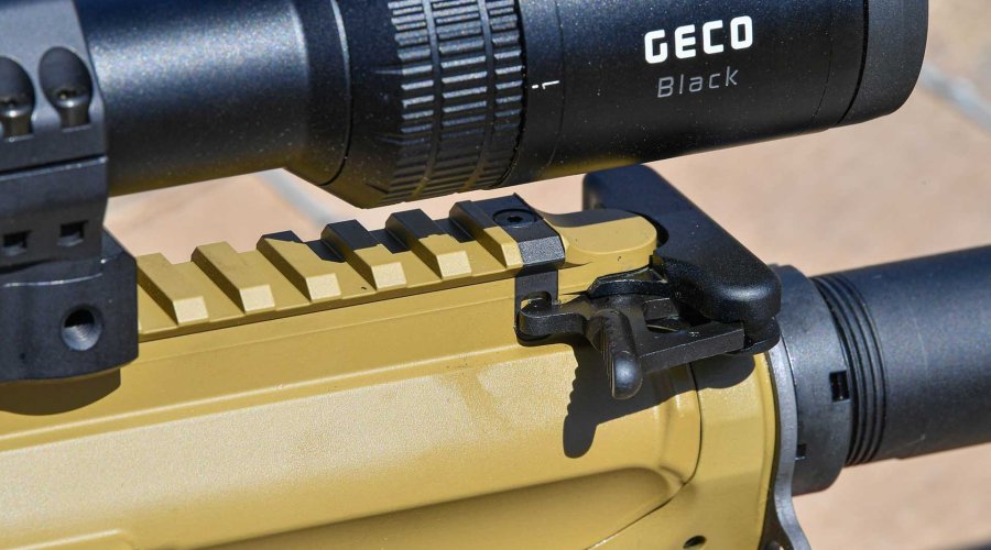 Haenel CR-223 semiauto carbine, lever on the charging Handle