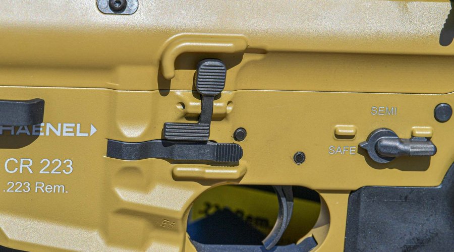 Haenel CR-223 semiauto carbine, Detail of the ambidextrous magazine release