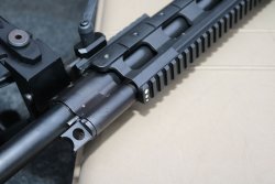 Albert Arms ALR semi-automatic long range rifle in .338 Norma Magnum under test Albert Arms ALR Detail of the gas block