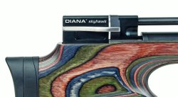 Diana Skyhawk, a bullpup PCP air rifle The recoil pad of the Diana Skyhawk PCP air rifle