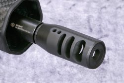 A professional tool for sportsmen: testing the 9mm Quarter Circle 10 Euro-Racer pistol caliber carbine The titanium alloy compensator of the Quarter Circle 10 Euro-Racer