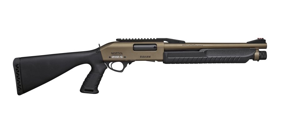 Fabarm Martial Cantilever, accuracy in short barreled shotguns Right side view of the Fabarm Martial Cantilever pump action shotgun