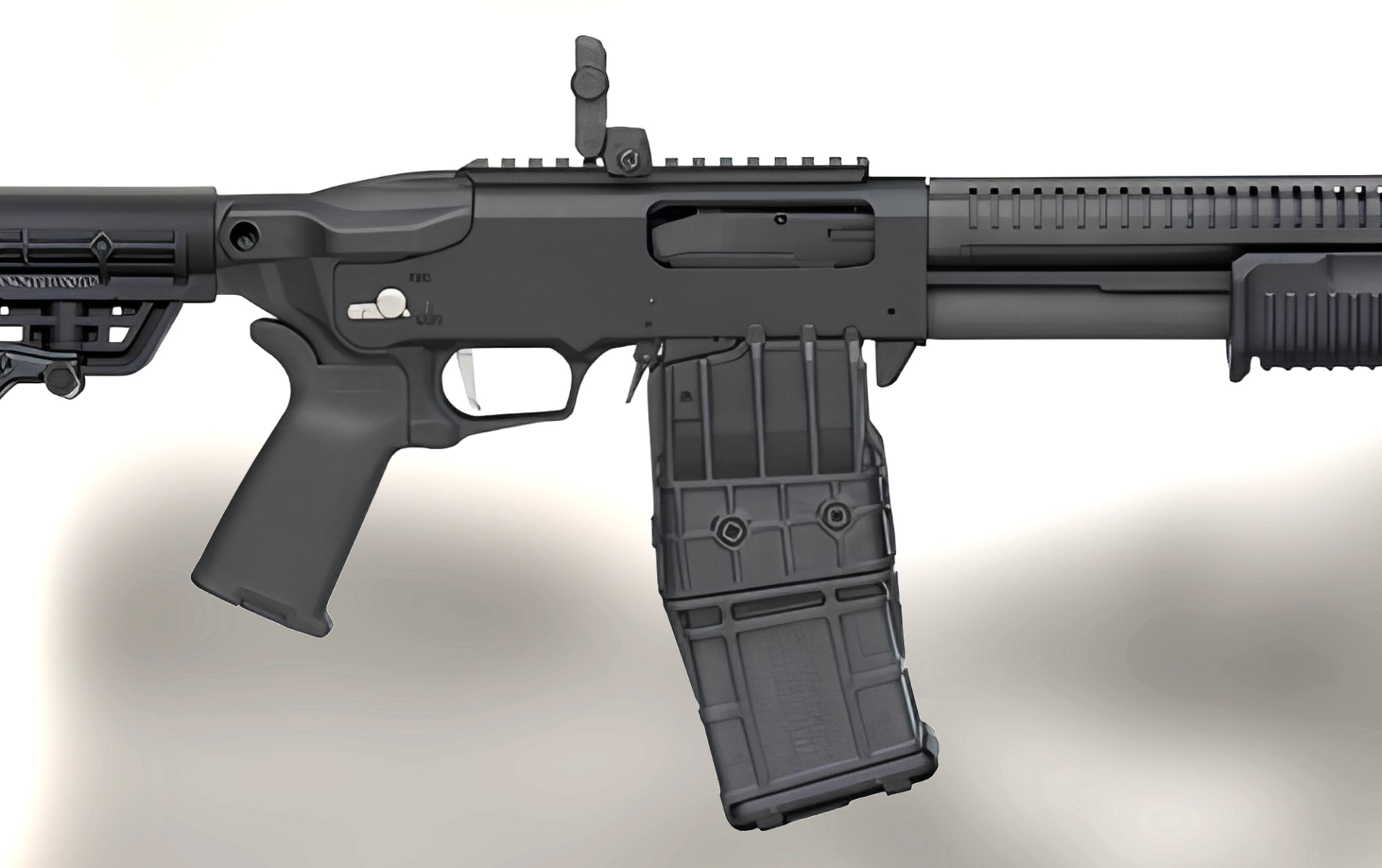 mossberg-sons: Mossberg 590RM, new pump-action shotgun fed from double-stack 10-round magazines