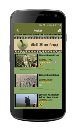 Lugari Pocket la caccia in video di Gianni Lugari Schermata smartphone con selezione di video sulla caccia alla lepre