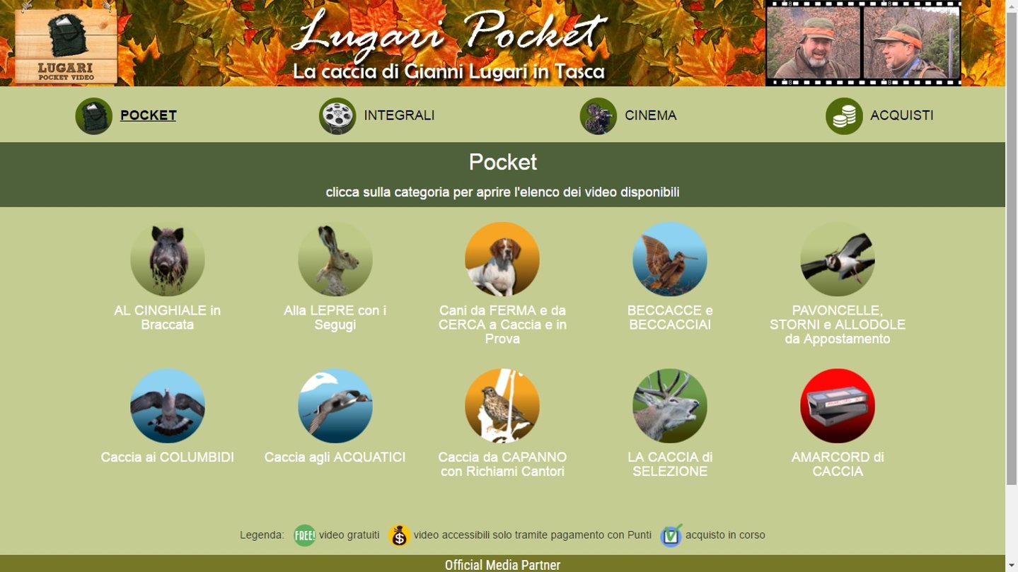 Lugari Pocket la caccia in video di Gianni Lugari  Schermata categorie video Lugari Pocket