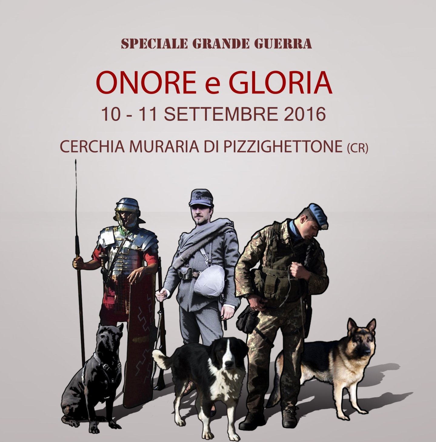 Manifesto con tre soldati e tre cani