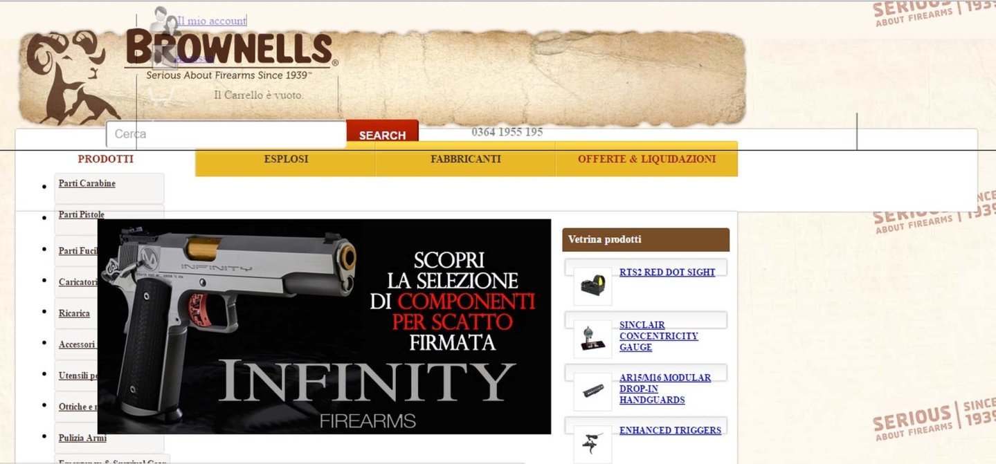 Brownells.it, l’e-commerce per tutti gli appassionati d’armi screenshot home sito Brownells acquisti online