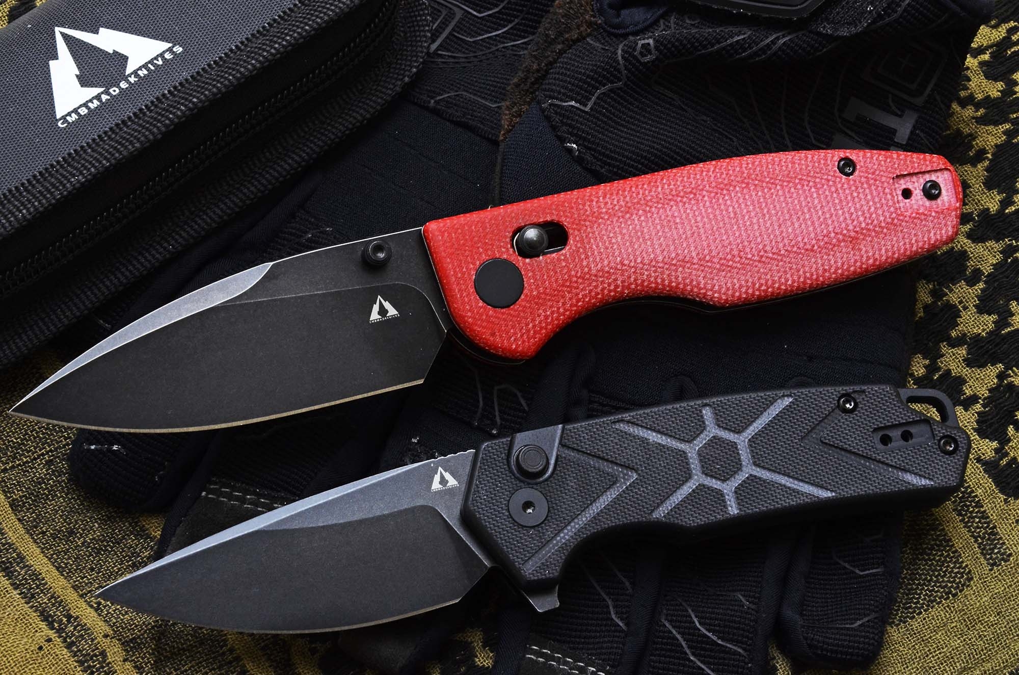 knives: CMBMADEKNIVES TNB and Predator, two EDC folding knives with push-button lock and Axis Lock
