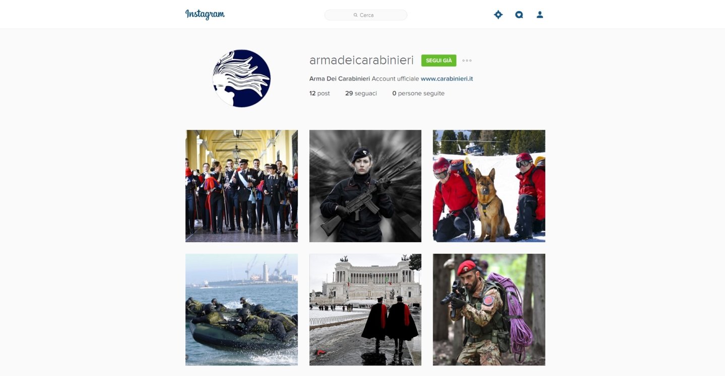È attiva la pagina Instagram dell’Arma dei Carabinieri Carabinieri su Instagram