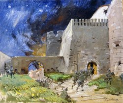 La Grande Guerra: i racconti pittorici di Italico Brass in mostra a Milano Dipinto di Italico Brass "Presa del Castello di Gorizia"
