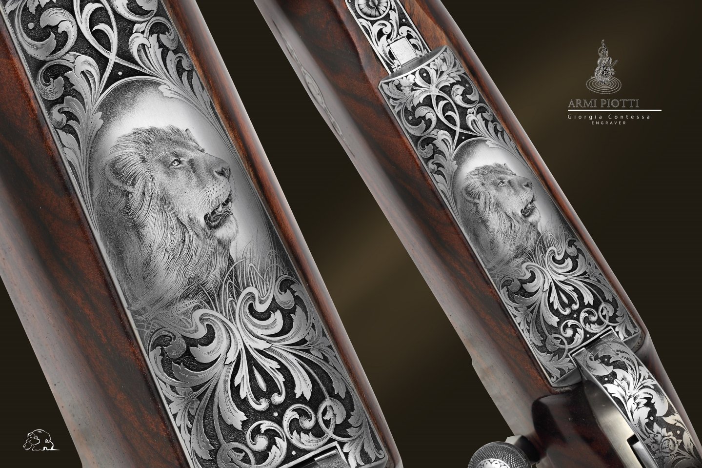 Горизонтальная гравировка льва 