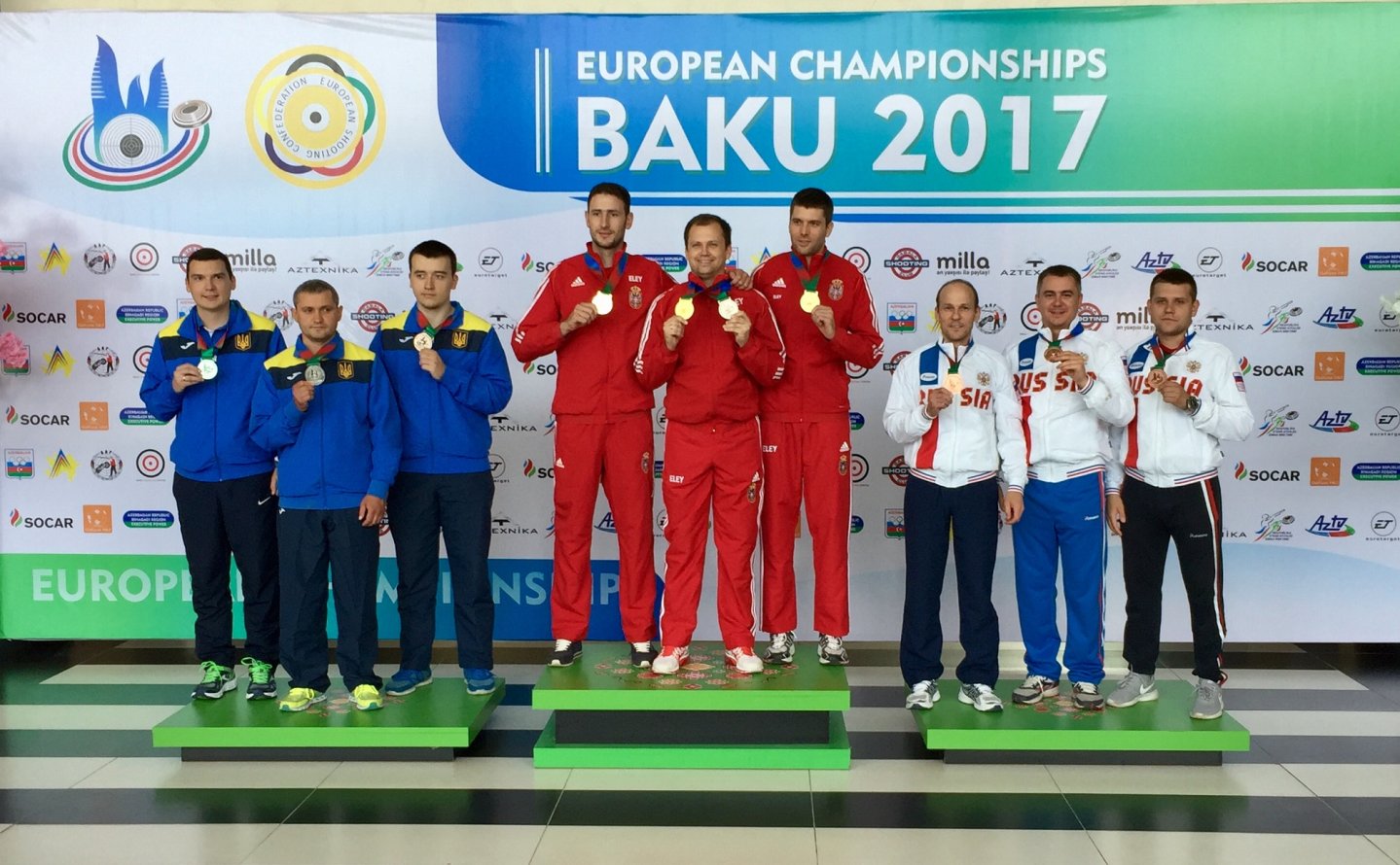 Чемпионат Европы по пулевой и стендовой стрельбе 2017 стартовал в Баку Подиум произвольный пистолет 50 м командный зачёт мужчины