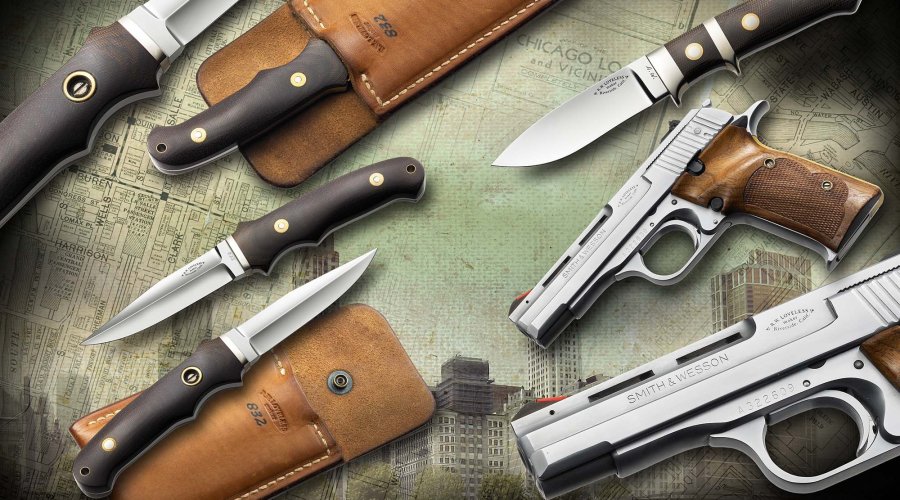 Ножи Боба Ловелеса «New York Special» и «Drop Point» и пистолет Smith & Wesson 41